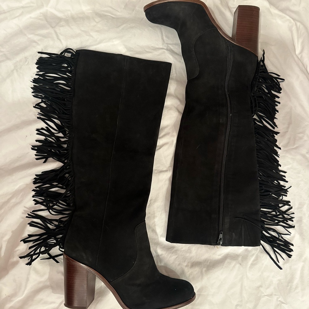 Gianni Bini tall suede black fringe boots